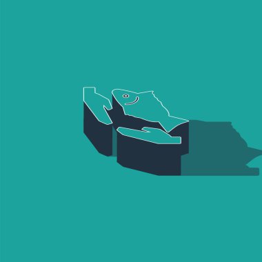 Isometric Fish bakım ikonu yeşil arka planda izole edilmiş. Vektör İllüstrasyonu.