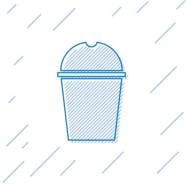 Mavi çizgi kağıt bardak ve su ikonu beyaz arkaplanda izole edilmiş. Soda bardağı. Taze soğuk içecek sembolü. Vektör İllüstrasyonu.