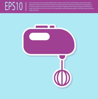 Retro mor elektirik karıştırıcı simgesi turkuaz arka planda izole edildi. Mutfak blenderi. Vektör İllüstrasyonu.