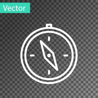 Beyaz çizgi pusula simgesi şeffaf arkaplanda izole edildi. Rüzgâr yön bulma sembolü. Rüzgar gül işareti. Vektör İllüstrasyonu.