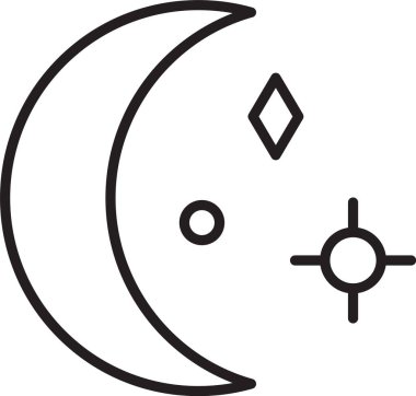 Siyah çizgi Ay ve yıldız simgesi beyaz arkaplanda izole edildi. Bulutlu gece işareti. Uyku rüyalarının sembolü. Gece ya da yatak zamanı tabelası. Vektör İllüstrasyonu.