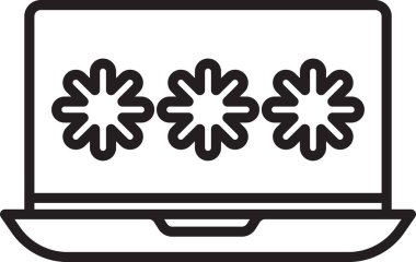 Beyaz arkaplanda izole edilmiş siyah çizgi dizüstü bilgisayar parola bildirim simgesi. Güvenlik, kişisel erişim, kullanıcı yetkisi, giriş formu. Vektör İllüstrasyonu.