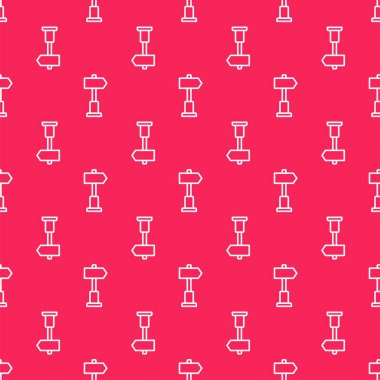 Beyaz çizgi trafik levhası. İşaret çubuğu simgesi kırmızı arkaplanda izole edilmiş. İşaretçi sembolü. Sokak bilgi tabelası. Yön tabelası. Vektör İllüstrasyonu.