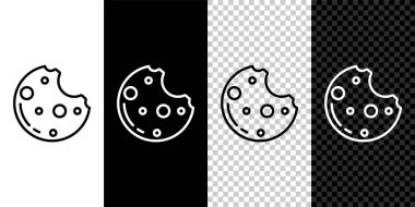 Siyah beyaz arka planda marihuana yaprağı ikonlu çikolatalı kurabiyeler. Ot, kenevir, tıbbi ve eğlence amaçlı esrar. Vektör İllüstrasyonu.