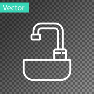 Şeffaf arka planda su musluğu simgesi olan beyaz çizgili lavabo. Vektör İllüstrasyonu.