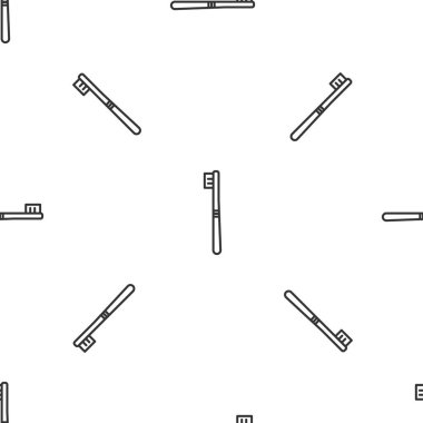 Gri çizgi diş fırçası ikonu beyaz arka planda izole edilmiş pürüzsüz desen. Vektör İllüstrasyonu.