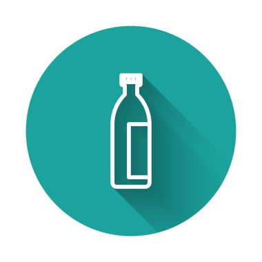 Beyaz çizgi krem ya da uzun gölgeli losyon kozmetik tüp ikonu. Erkekler için vücut bakım ürünleri. Yeşil daire düğmesi. Vektör İllüstrasyonu.