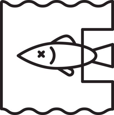 Siyah çizgi, beyaz arkaplanda izole edilmiş okyanus plastik kirliliği ikonunu durdur. Çevre koruma kavramı. Balıklar plastiğe hayır der. Vektör İllüstrasyonu.