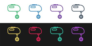 Siyah ve beyaz arkaplanda elektrik karıştırıcı simgesi ayır. Mutfak blenderi. Vektör İllüstrasyonu.