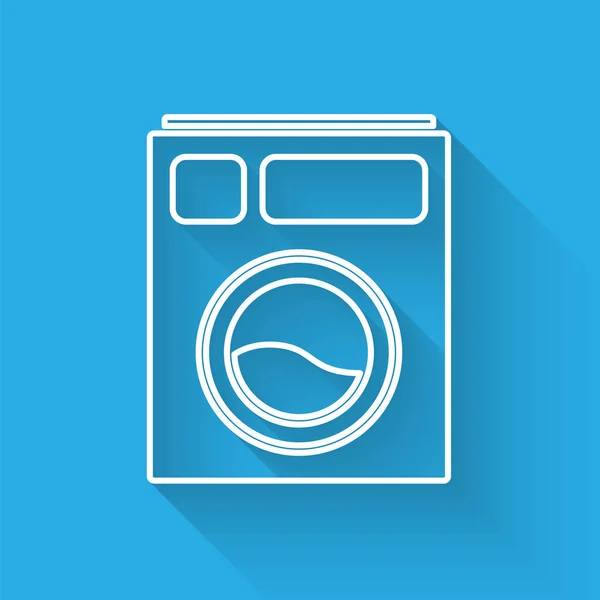 Witte Lijn Wasmachine Pictogram Geïsoleerd Met Lange Schaduw Wasmachine Icoon — Stockvector