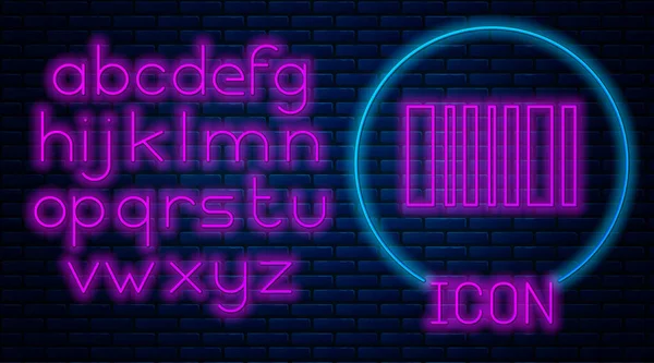 Leuchtendes Neon Barcode Symbol Isoliert Auf Backsteinwand Hintergrund Neonlicht Alphabet — Stockvektor