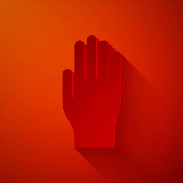 Paper Cut Medical Rubber Gloves Icon Isolated Red Background Protective — Stock Vector