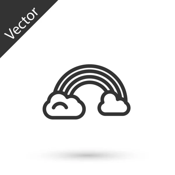 Línea Gris Arco Iris Con Nubes Icono Aislado Sobre Fondo — Vector de stock