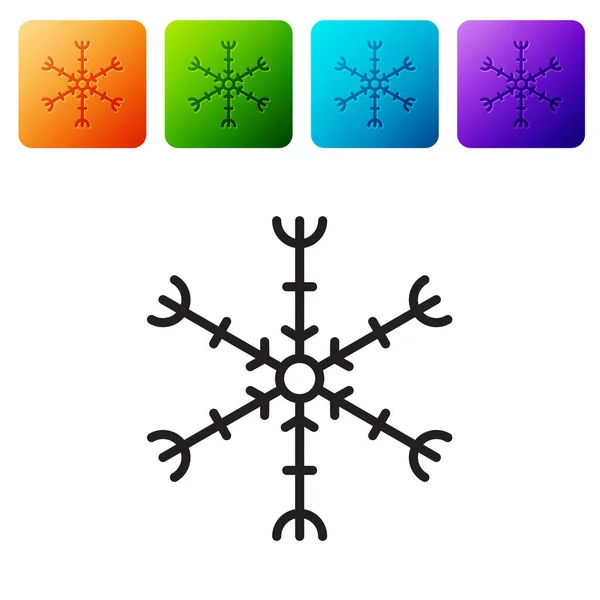 Schwarze Linie Schneeflocke Symbol Isoliert Auf Weißem Hintergrund Setzen Sie — Stockvektor