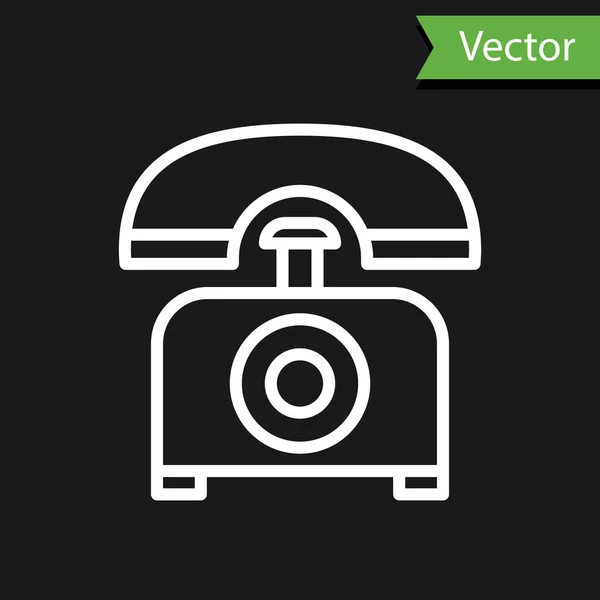 Ligne Blanche Icône Téléphonique Isolée Sur Fond Noir Téléphone Fixe — Image vectorielle