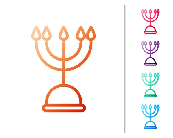 Red Line Hanukkah Menorah Icon Isolated White Background Hanukkah Traditional — Stock Vector