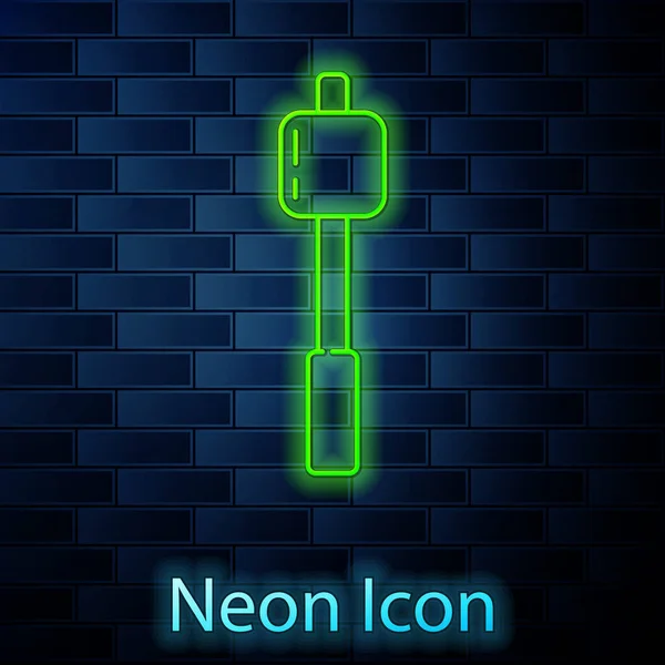 Glödande Neon Linje Marshmallow Stick Ikon Isolerad Tegelvägg Bakgrund Vektor — Stock vektor