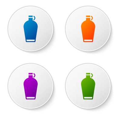 Beyaz arka planda izole edilmiş renkli kantin su şişesi simgesi. Turist matarası ikonu. Kampanyada bir kavanoz su kullanıldı. Simgeleri daire düğmelerine ayır. Vektör.