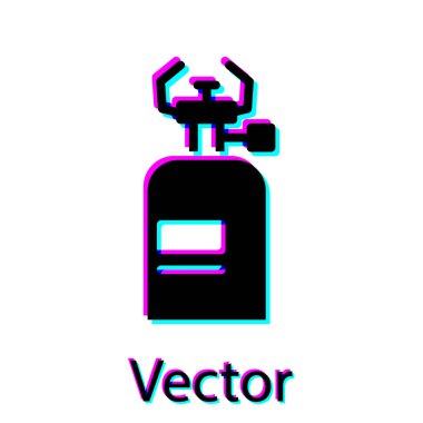 Siyah Kamp gaz sobası ikonu beyaz arka planda izole edilmiş. Taşınabilir gaz ocağı. Yürüyüş, kamp malzemeleri. Vektör.