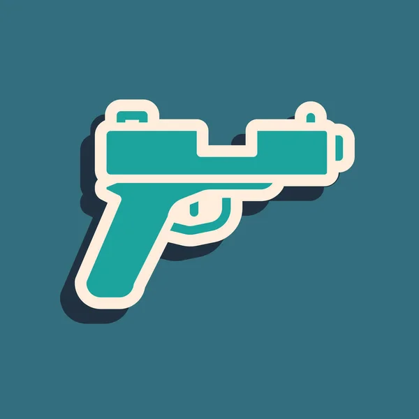Green Pistol Gun Icon Isolated Green Background Police Military Handgun — Stock Vector