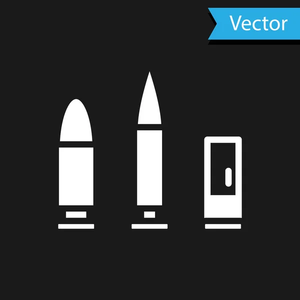 Ícone Bala Cartucho Branco Isolado Fundo Preto Vetor — Vetor de Stock