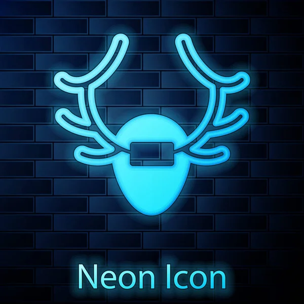 Zářící Neonové Jelení Parohy Ikoně Štítu Izolované Pozadí Cihlové Stěny — Stockový vektor