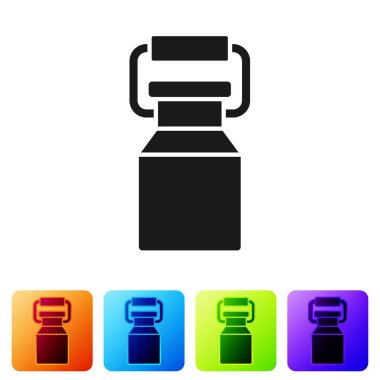 Beyaz arka planda izole edilmiş süt ikonu için siyah kutu. Renkli kare düğmelerle simgeleri ayarla. Vektör.