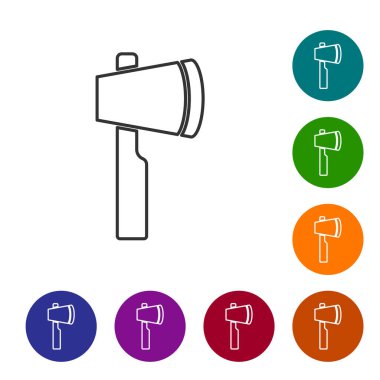 Siyah çizgi tahta balta simgesi beyaz arkaplanda izole edildi. Oduncu baltası. Simgeleri renk daire düğmelerine ayarla. Vektör.