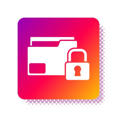 Beyaz Dizin ve kilit simgesi beyaz arkaplanda izole edildi. Kapalı dosya ve asma kilit. Güvenlik, güvenlik, koruma kavramı. Kare renk düğmesi. Vektör.