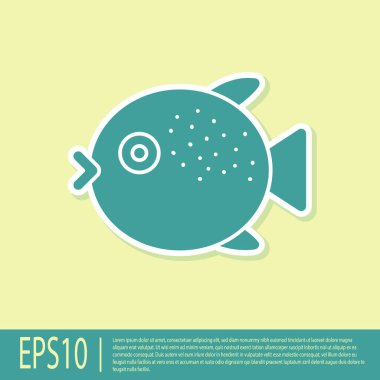 Yeşil kirpi balığı ikonu sarı arkaplanda izole edilmiş. Fugu balığı Japon kirpi balığı. Vektör..