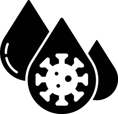 Siyah kan testi ve virüs molekülü koronavirüs ikonu beyaz arka planda izole edildi. Coronavirus, COVID-19. 2019-nCoV. Vektör..