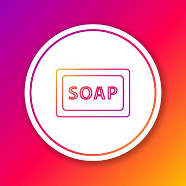 Renk arkaplan üzerinde izole edilmiş sabun simgesi çizgi çubuğu. Köpüklü sabun çubuğu. Çember beyaz düğme. Vektör..