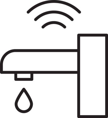 Siyah çizgi Akıllı su musluk sistemi simgesi beyaz arkaplanda izole edildi. İnternet kavramının kablosuz bağlantısı. Vektör.