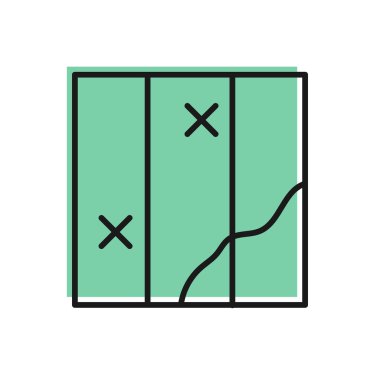 Siyah çizgi katlanmış harita simgesi beyaz arkaplanda izole edildi. Vektör.