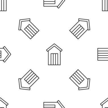 Gri çizgi ahşap dış tuvalet ikonu beyaz arka planda izole edilmiş pürüzsüz desen. Vektör.