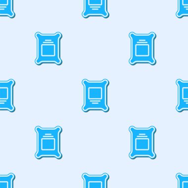 Mavi çizgi gübre torbası ikonu gri arka planda izole edilmiş pürüzsüz desen. Vektör.