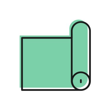 Siyah çizgi Fitness hasırı yuvarlama simgesi beyaz arkaplanda izole edildi. Yoga minderi yuvarlandı. Spor malzemeleri. Vektör.