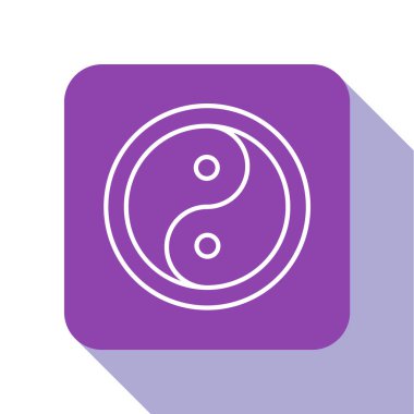 Beyaz çizgi Yin Yang beyaz arka planda izole edilmiş uyum ve denge simgesi. Mor kare düğme. Vektör.