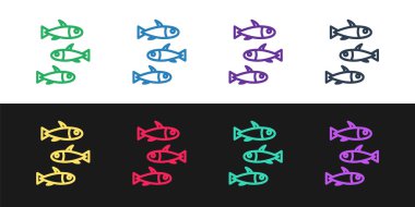 Fishes simgesini siyah ve beyaz arkaplanda izole et. Vektör..