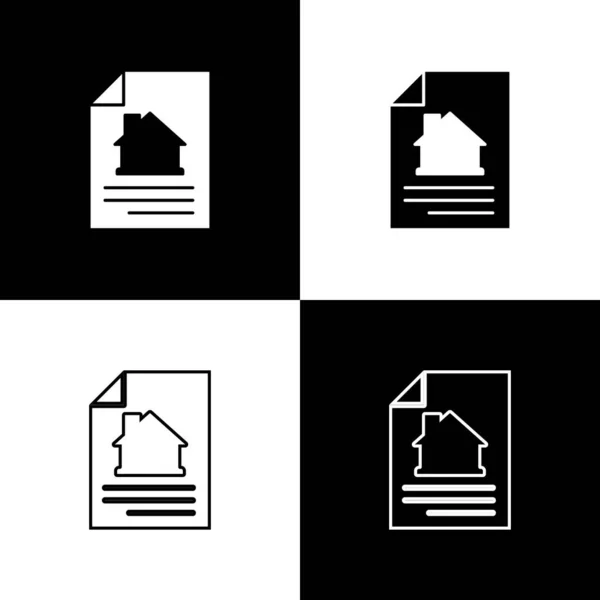 Set House Contract Icon Isolated Black White Background Contract Creation — Stock Vector