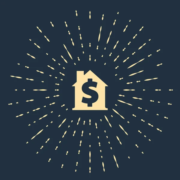 Casa Bege Com Símbolo Dólar Ícone Isolado Fundo Azul Casa — Vetor de Stock