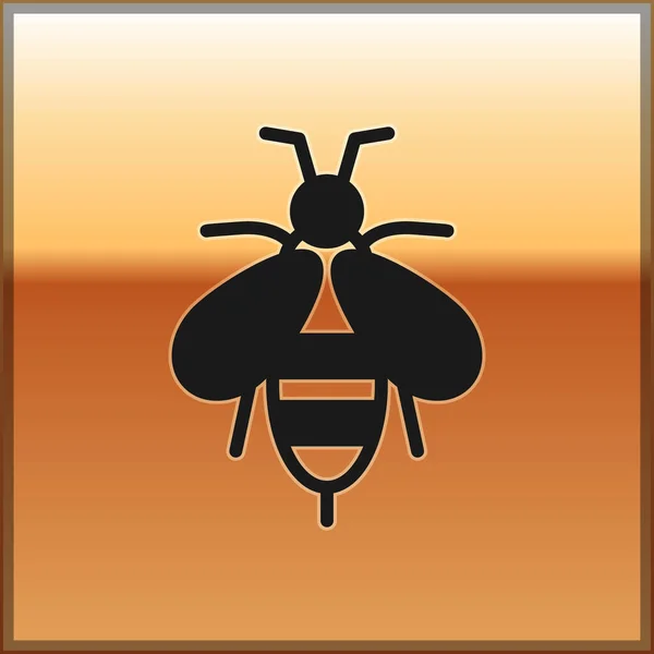 Ikona Czarnej Pszczoły Złotym Tle Słodkie Naturalne Jedzenie Pszczoła Miodna — Wektor stockowy