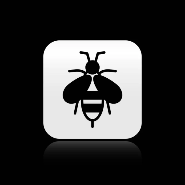 Icono Abeja Negra Aislado Sobre Fondo Negro Dulce Comida Natural — Vector de stock