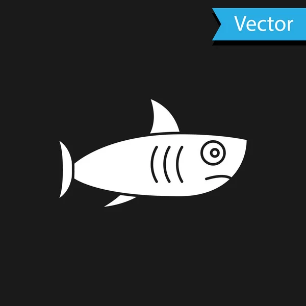 Icono Tiburón Blanco Aislado Sobre Fondo Negro Vector — Vector de stock