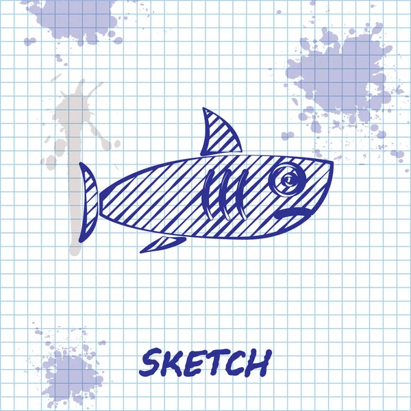 Sketch Line Shark Icon Isolated White Background Vector — Stock Vector