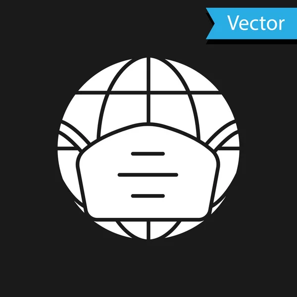 Witte Aardbol Met Medisch Masker Icoon Geïsoleerd Zwarte Achtergrond Vector — Stockvector