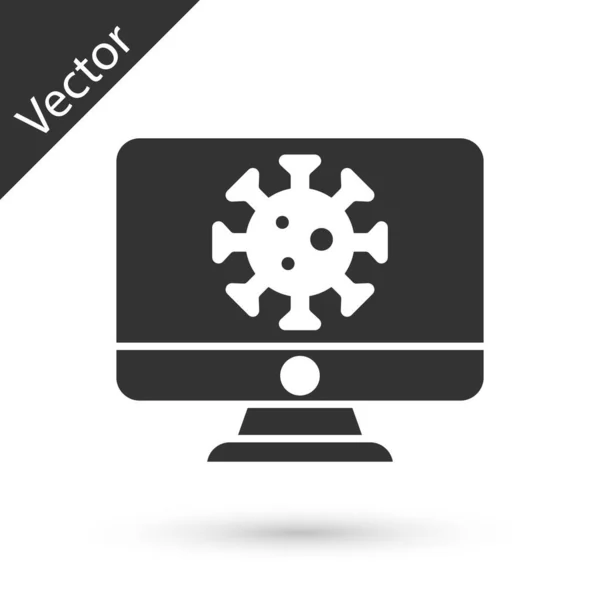 Grijs Virus Statistieken Monitor Pictogram Geïsoleerd Witte Achtergrond Corona Virus — Stockvector