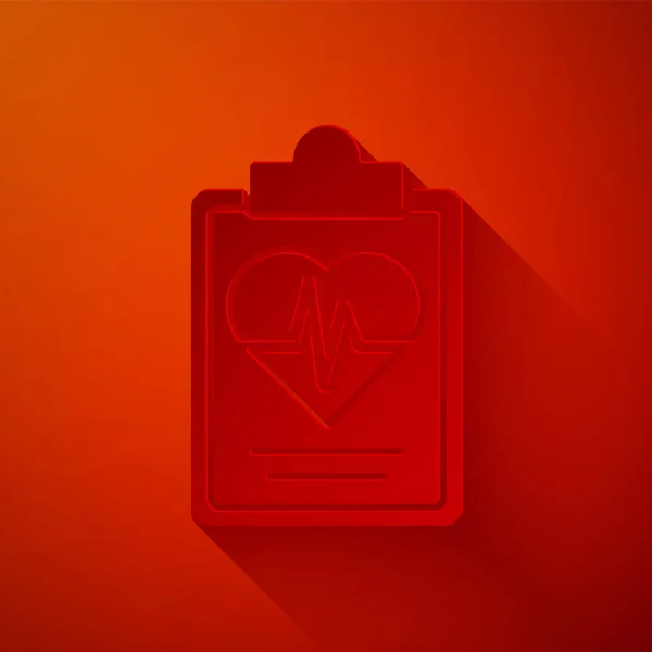 Paper Cut Health Insurance Icon Isolated Red Background Patient Protection — Stock Vector