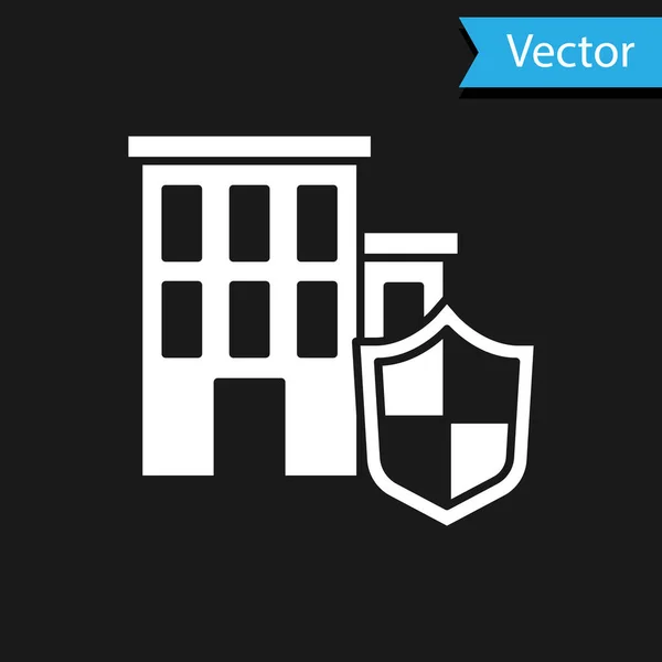 Casa Blanca Con Icono Escudo Aislado Sobre Fondo Negro Concepto — Vector de stock