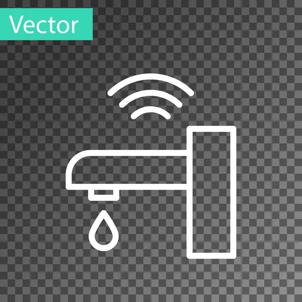 Weiße Linie Smart Wasserhahn System Symbol Isoliert Auf Transparentem Hintergrund — Stockvektor